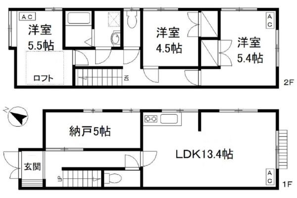 テンポラリーハウス緑が丘(3SLDKテラスハウス)の間取り図